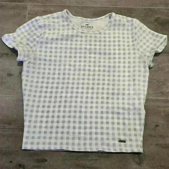 Hollister Checkered Baby Blue Baby Tee - Picture 4 of 6